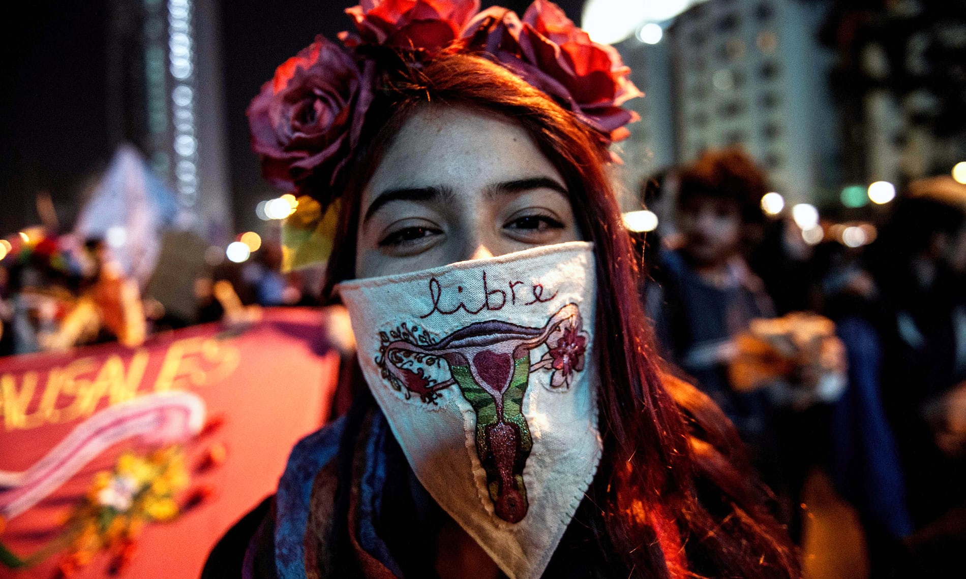 Manifestação pró-aborto em Santiago